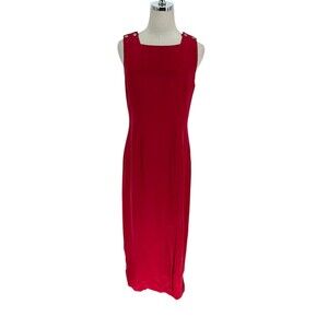 Laura Ashley Dress Woman's Size 8 Red 100% Silk Maxi Sleeveless